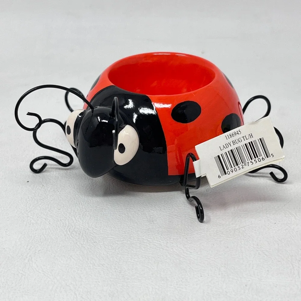Yankee Candle Ladybug and Dragonfly Tea Light Holder Set Ceramic Metal Legs NEW